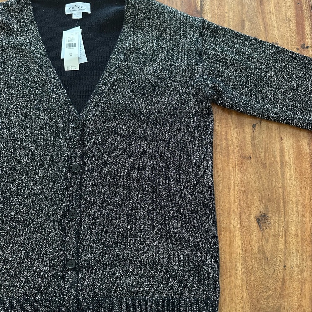 ☀️ New! ANTHRO Velvet By Graham & Spencer Shimmer Oversized Cardigan - Picture 6 of 16